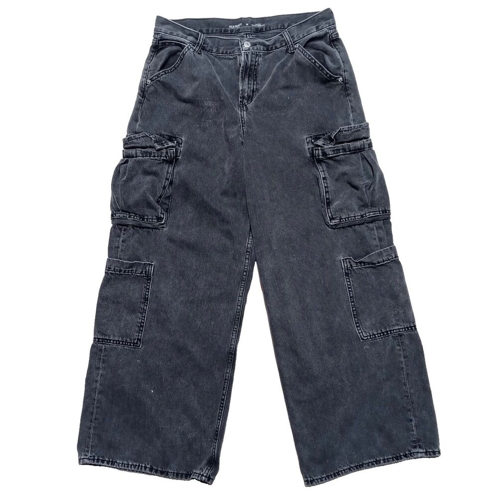 Old Navy Wide Leg Cargo Jeans Womens 10 (32x29) Baggy Mid-Rise Drapey Denim